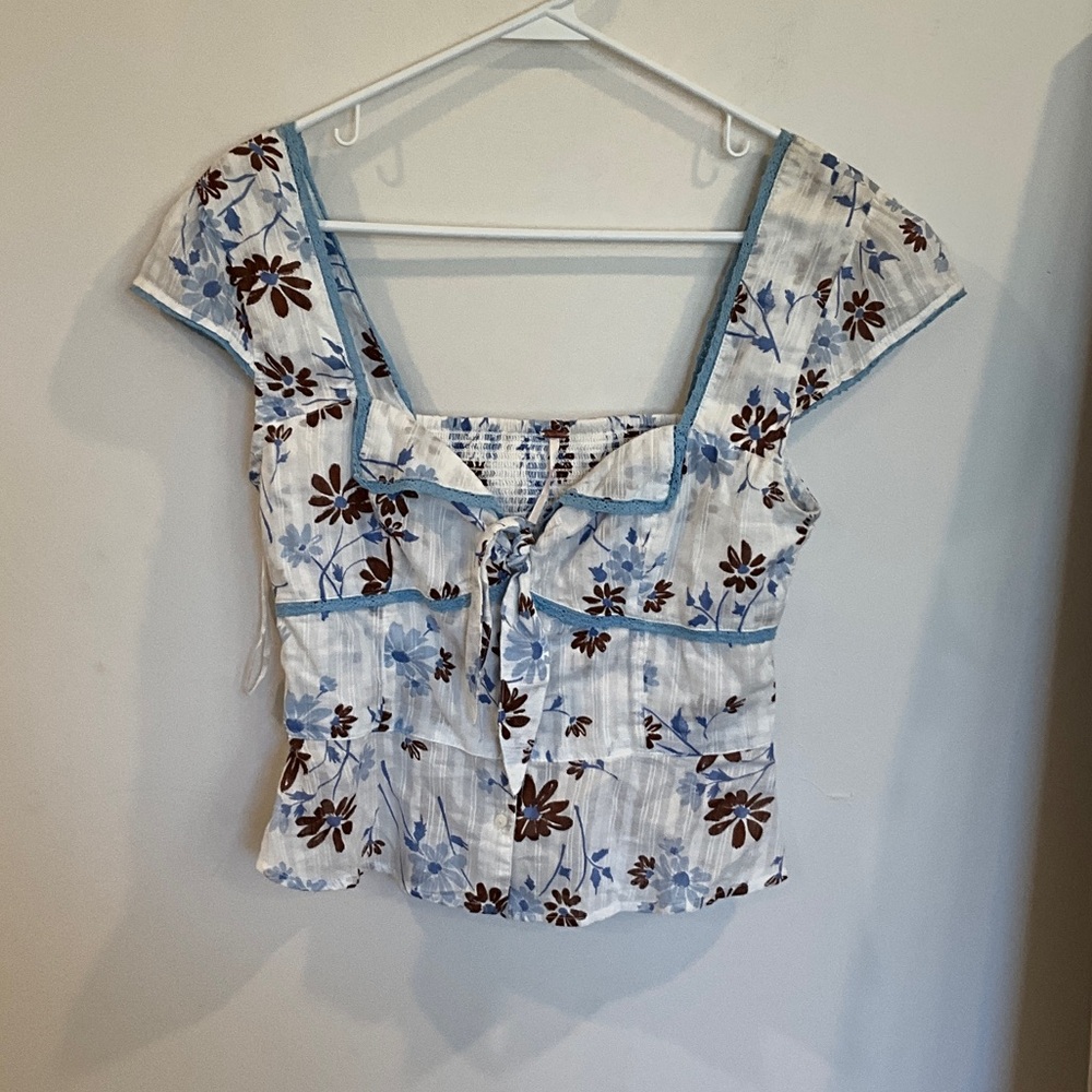 FP Movement by Free People Floral White and Blue Blouse - Picture 1 of 10